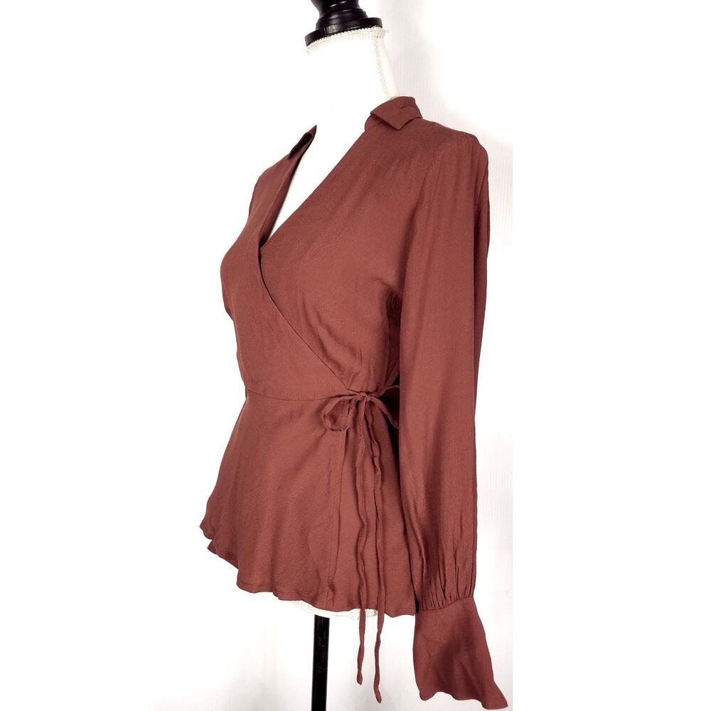 NEW NWT J.Crew Drapey Crepe Long Sleeve Wrap Top Clay Tile Size 4 - Picture 3 of 5